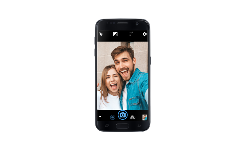 /e/OS Galaxy S7, deGoogled Android phone, Premium refurbished, selfie shot, black