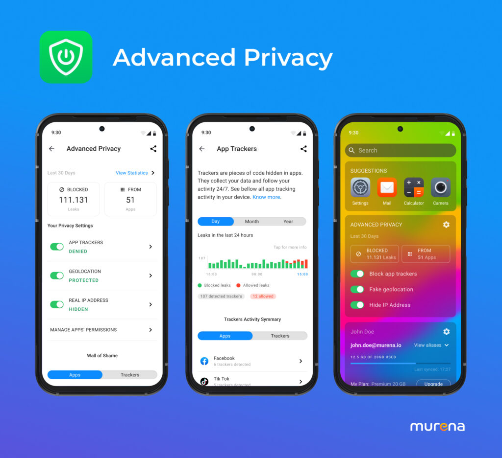 Advanced Privacy Tool by /e/OS with App Trackers and Hide my IP