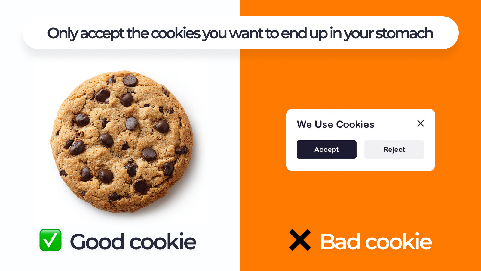 A real cookie next to a cookie messages on the screen