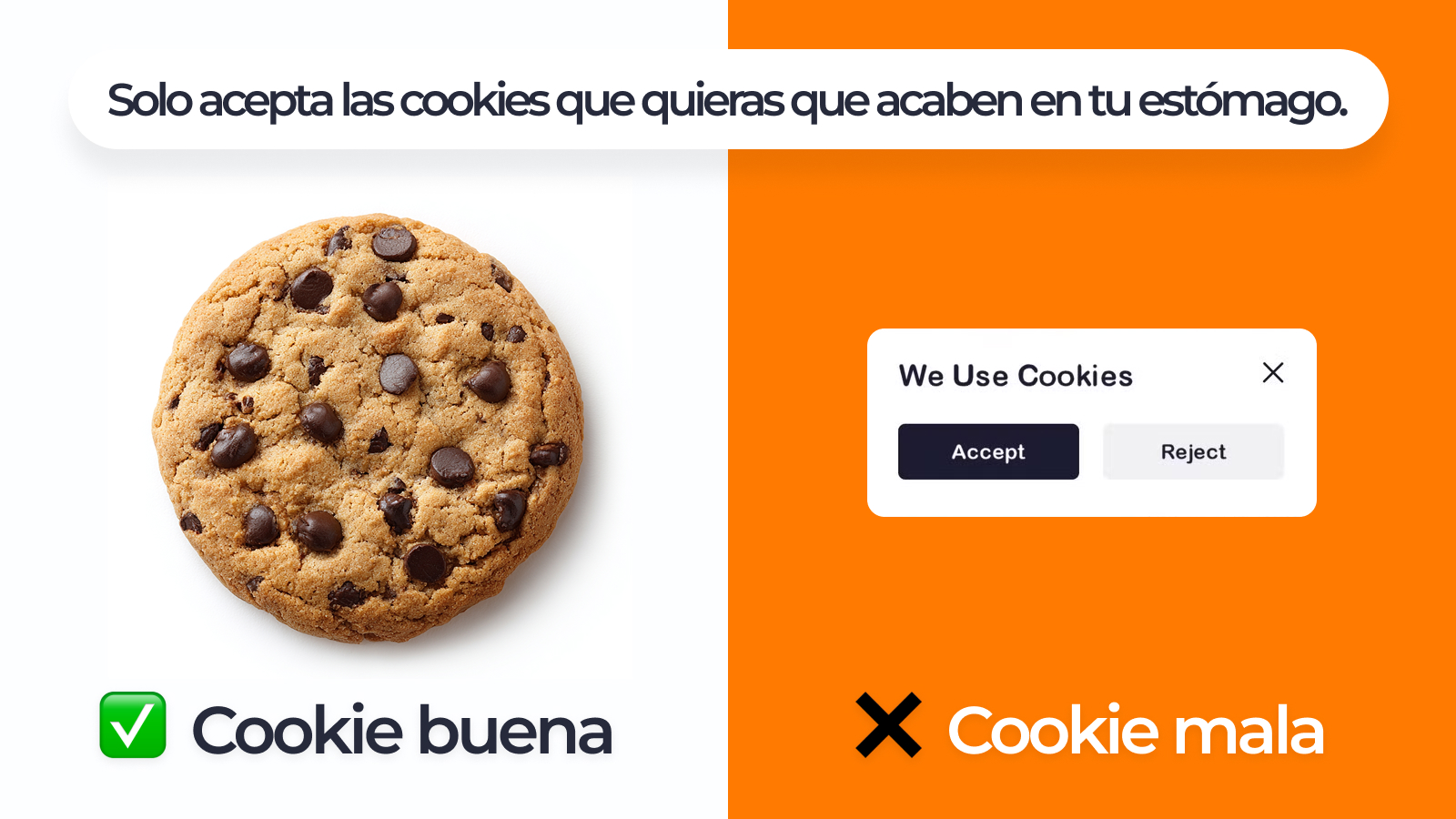 Una cookie real junto a un mensaje de cookies en la pantalla